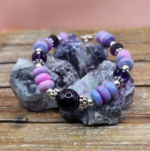 Purple Morado Opal, Amethyst, and Sterling Silver Beaded Bracelet
